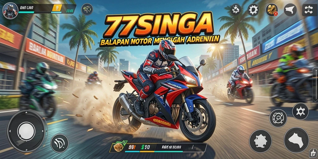 Gameplay seru 77SINGA yang menghadirkan balapan motor mendebarkan.