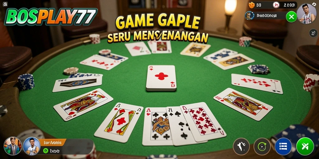 Screenshot gameplay Gaple BOSPLAY77 yang seru dan interaktif.