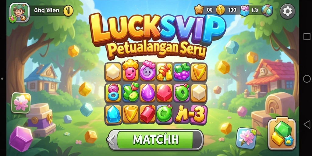 Screenshot gameplay LUCKSVIP dengan tampilan level yang penuh warna.