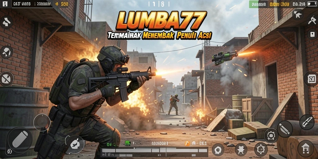Screenshot utama LUMBA77 menampilkan aksi tembak-menembak yang seru.
