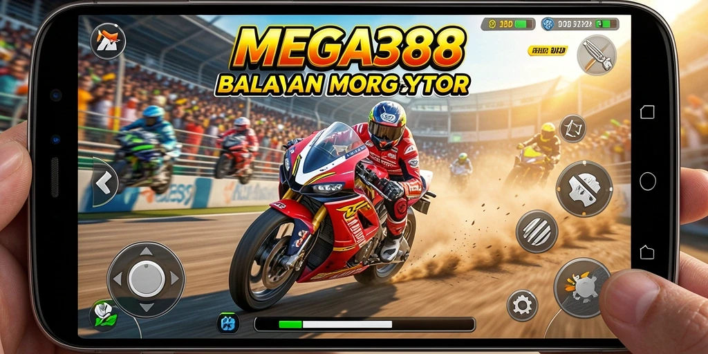 Tampilan gameplay MEGA388 memperlihatkan keseruan balapan motor.