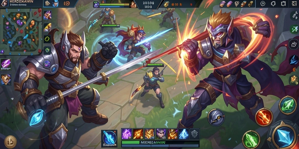 Tampilan seru gameplay MOBA MERDEKAWIN yang penuh strategi.