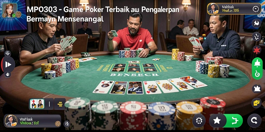 Screenshot menunjukkan gameplay poker yang seru dan interaktif.