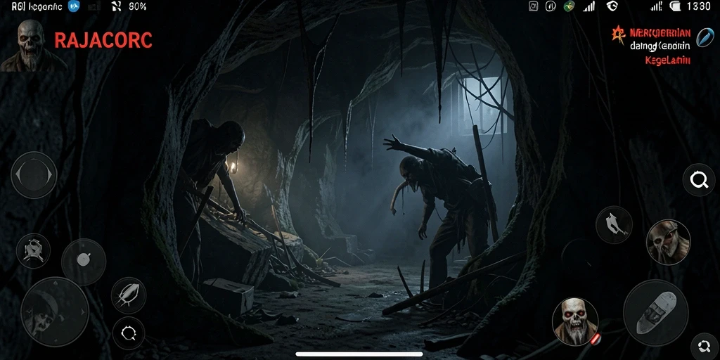 Tampilan gameplay RAJACORC yang menegangkan dan mencekam.